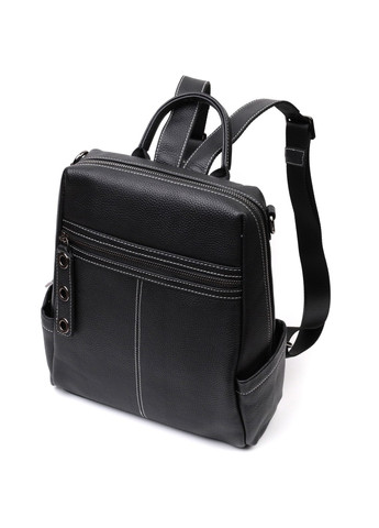 Вместительный женский рюкзак-сумка прошитый белой строчкой из натуральной кожи 22314 Черный Vintage (276461854)