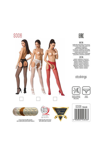 Эротические колготки-бодистокинг S006 black, имитация чулок в крупную сетку и пояса Passion (258261591)
