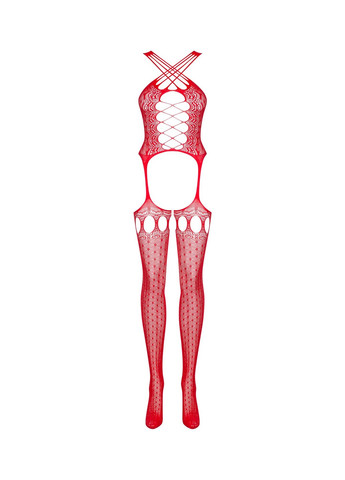 Бодістокінг Bodystocking G313 S/M/L red, шнурівка, геометричний декор Obsessive (271991692)