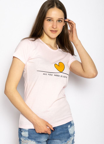 Светло-розовая летняя футболка женская с сердцем (светло-розовый) Time of Style