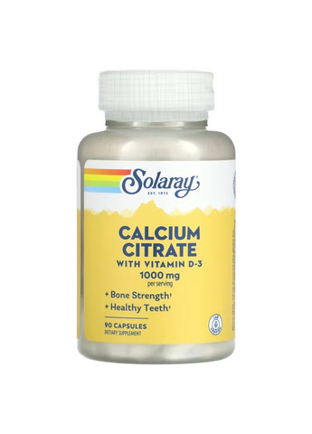 Цитрат Кальція з Вітаміном Д3 Calcium Citrate w/ D3 1000мг - 90 капсул Solaray (274275395)