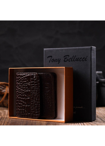 Портмоне з натуральної шкіри з тисненням під крокодила 22022 Коричневий Tony Bellucci (262158820)