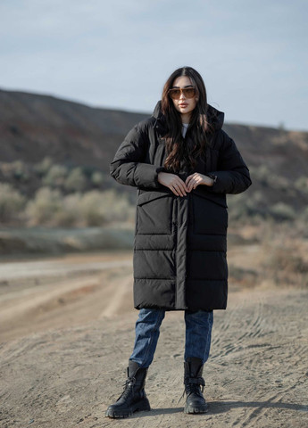Чорне зимнє Довге жіноче зимове пальто 355372 Lusskiri