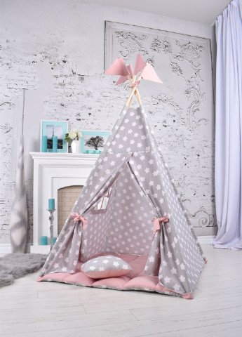 Вигвам Для Девочки пудровый звёздочки детская палатка с мягким ковриком и подушкой, подвеска сердечко в подарок Украина (256947360)