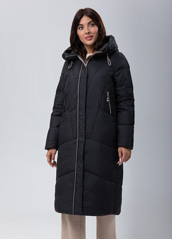 Черное зимнее Женское зимнее длинное пальто больших размеров 68742 Delfy