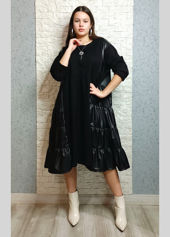 Черное кэжуал платье а-силуэт LUX LUNA однотонное