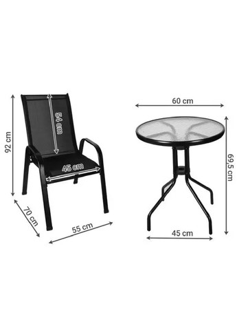 Комплект набор мебели садовый гарнитур для сада балкона улицы дачи стол с двумя стульями сталь (475191-Prob) Черный Unbranded (263056532)