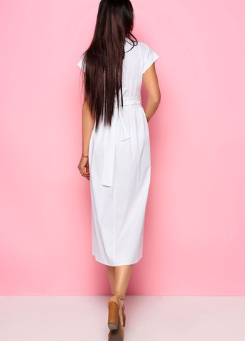 Белое повседневный платье на запах из натуральной ткани Jadone Fashion однотонное