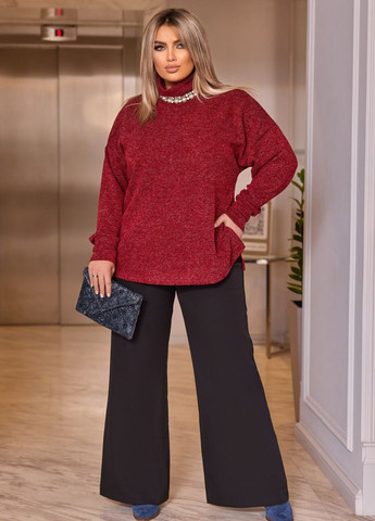 Бордовий женский свитер с всоким горлом цвет марсал р.48/50 447409 New Trend