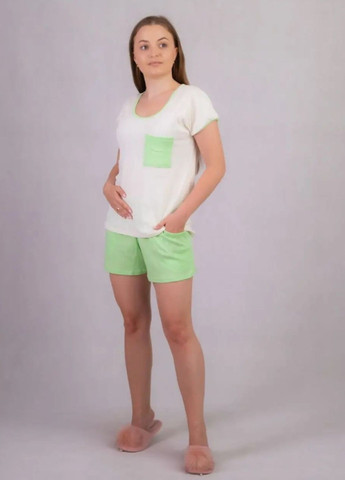 Зеленая всесезон женская пижама футболка и шорты салатова No Brand