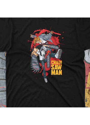 Черная футболка c принтом человек бензопила - денджи и пауэр No Brand