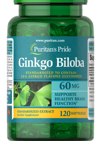 Puritan's Pride Ginkgo Biloba Standardized Extract 60 mg 120 Softgels Puritans Pride (256725765)