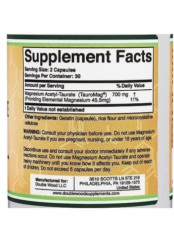 Double Wood Magnesium Acetyl-Taurate 700 mg 60 Caps Double Wood Supplements (260479050)