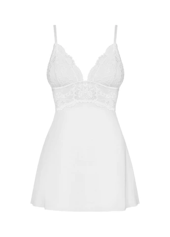 Білий сатиновий пеньюар з ммереживом 810-bab-2 babydoll & thong, пеньюар, танга Obsessive