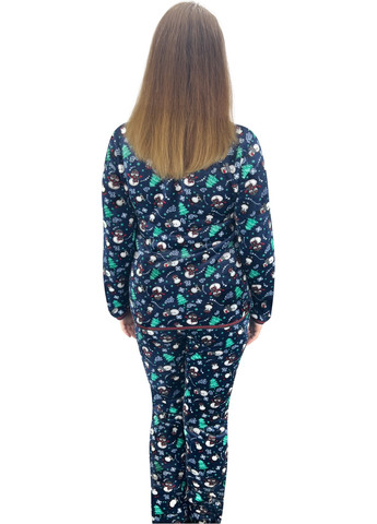 Темно-синяя всесезон пижама женская махровая снеговик кофта + брюки Жемчужина стилей 1413