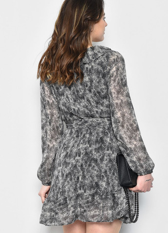 Сіра кежуал сукня жіноча шифонова сірого кольору балон Let's Shop з абстрактним візерунком