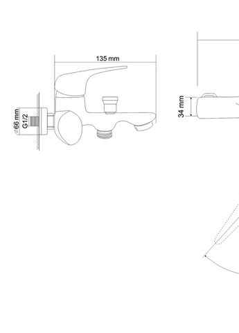 Змішувач і душ для ванни Flora одноважільний, хром 35 мм RJ tdvk-1111.rbz072-3 ка (259576177)