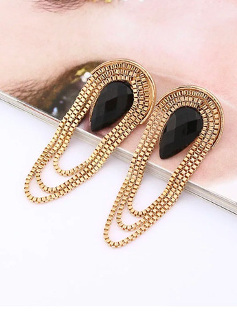 Серьги женские с черными камушками и цепочками No Brand (276004387)