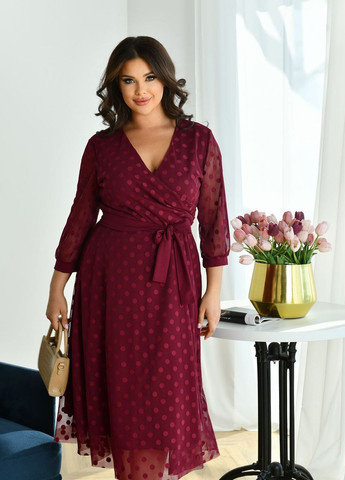 Бордова жіноча сукня на запах в горошок колір бордо р.48/50 443877 New Trend
