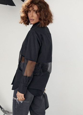 Подовжена жіноча сорочка із прозорими вставками - чорний Lurex (277358446)