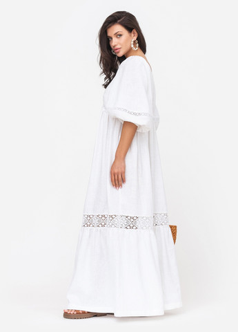 Білий повсякденний сукня максі із мереживом біла кльош MORANDI однотонна