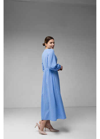 Блакитна сукня міді з софту в принт горохи блакитна Bessa
