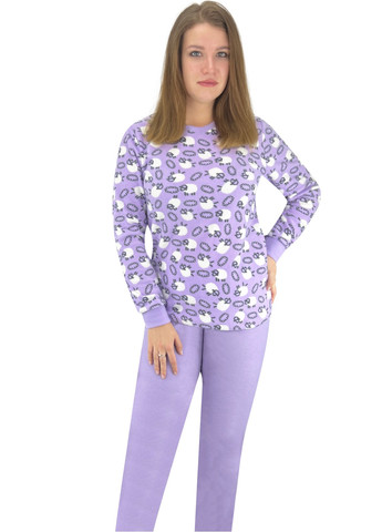 Сиреневая всесезон пижама женская флис барашек кофта + брюки Жемчужина стилей 1416