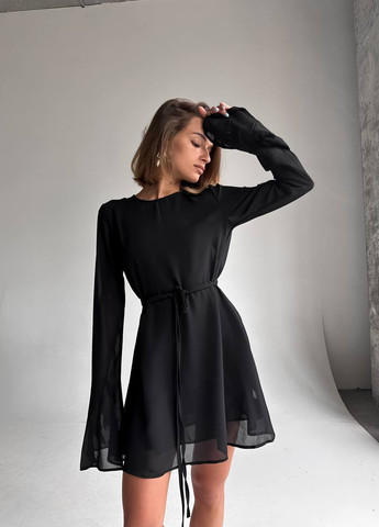 Черное коктейльное платье с юбкой-солнце Украина однотонное