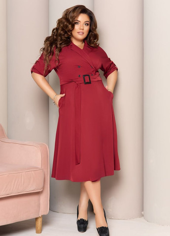 Бордова жіноча сукня з поясом колір бордо р.48/50 441589 New Trend