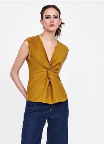Коричневая блуза коричневая без рукавов Zara
