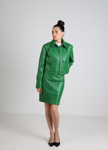 Зелена демісезонна жіночий костюм з 100% натуральної шкіри спідниця та куртка зелений Actors