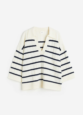 Белый демисезонный свитер в рубчик с воротником H&M