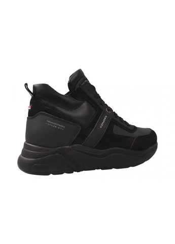 Черные ботинки мужские из натуральной кожи (нубук), на шнуровке, на платформе, черные, украина Konors 499-21ZHS