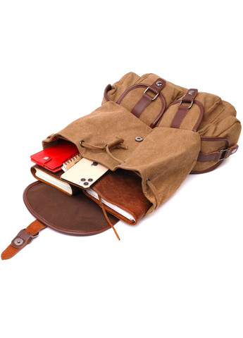 Мужской текстильный рюкзак что закрывается клапаном на магнит 22155 Коричневый Vintage (268036809)