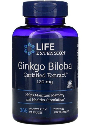 Ginkgo Biloba Certified Extract 120 mg 365 Veg Caps Life Extension (256720349)