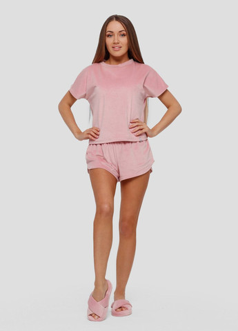 Рожева всесезон піжама жіноча велюрова футболка з шортами рожевий Maybel