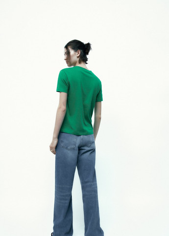Зеленая всесезон базовая футболка с коротким рукавом Zara