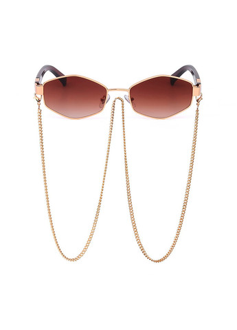 Сонцезахисні окуляри шестигранні з ланцюжком Delight коричневі з золотом No Brand (277979513)