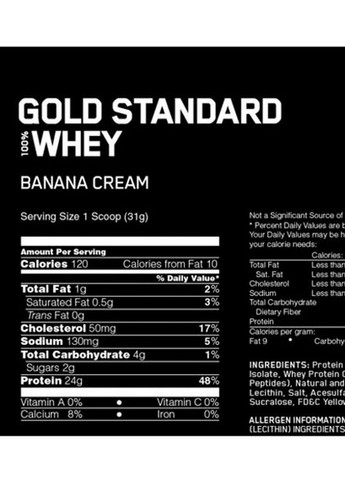 100% Whey Gold Standard 909 g /29 servings/ Banana Cream Optimum Nutrition (258512160)