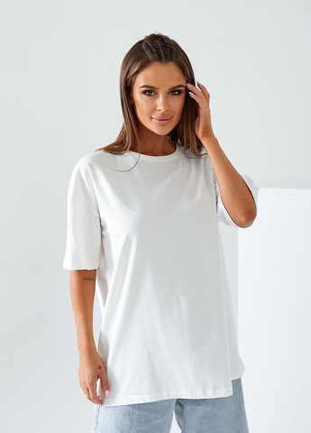 Біла жіноча футболка оверсайз біла з коротким рукавом AST-MODA базова футболка