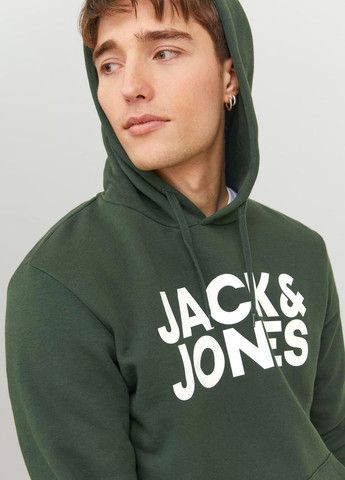 Худи флис,темно-зеленый с принтом,JACK&JONES Jack & Jones (273385281)