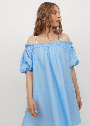 Блакитна пляжна коротка розкльошена пляжна сукня кльош H&M однотонна