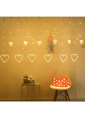 Новогодняя, свадебная cветодиодная гирлянда шторка дождь "Сердечки" YS-84002 138 LED 2.5 метра (теплый белый) Yu Xin (268982627)
