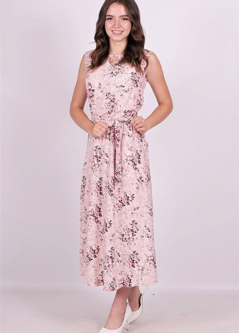 Розовое кэжуал платье женское 385 цветы серый софт розовый Актуаль