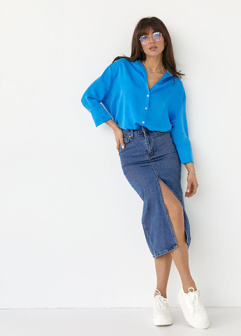 Жіноча сорочка з укороченим рукавом - блакитний Lurex (262810869)