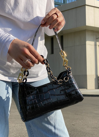 Жіноча маленька сумка багет рептилія чорна No Brand (270364778)