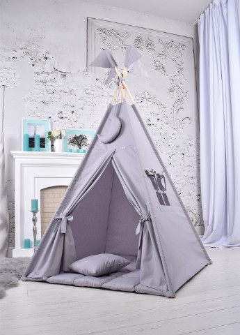 Вигвам Серый детская палатка домик с мягким ковриком и подушкой 110*110*180 см Подвеска месяц в подарок Украина (256917787)