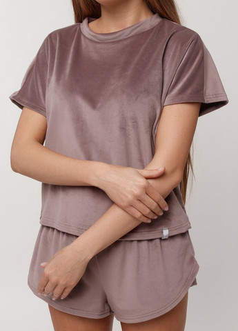 Кавова всесезон піжама жіноча велюрова футболка з шортами моко Maybel