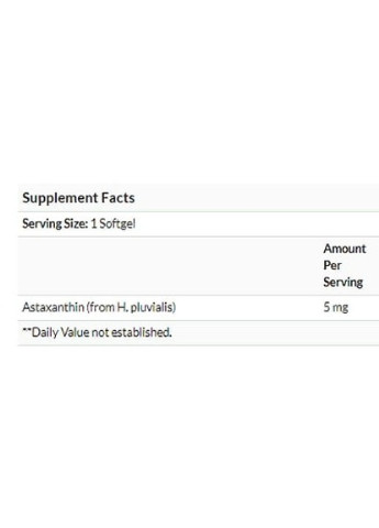 Natural Astaxanthin 5 mg 60 Softgels SOL-00071 Solgar (256725109)