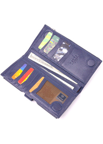 Стильный вертикальный бумажник из натуральной кожи 21423 Синий Karya (258286342)